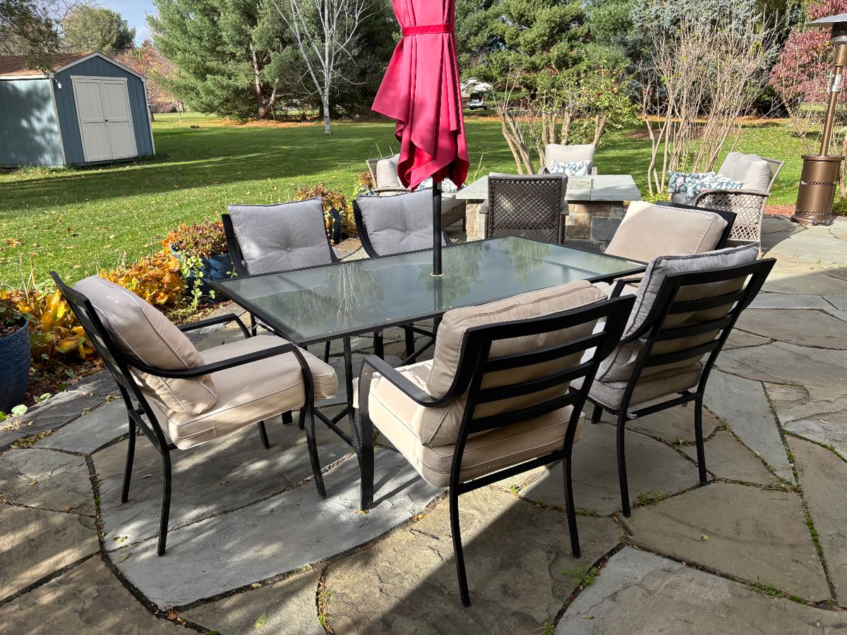 Outdoor dining table with 6 chairs