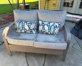 2 outdoor sofas with extra cushions