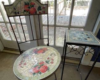 Mosaic chair, plant stand