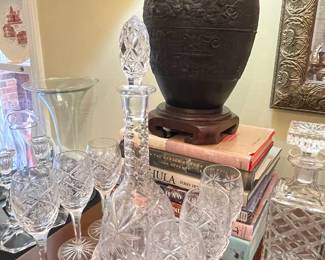 Chinese bronze lamp, cut glass