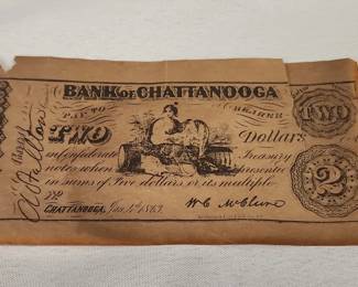 Two Dollar Note, Bank of Chattanooga, Confederate Money