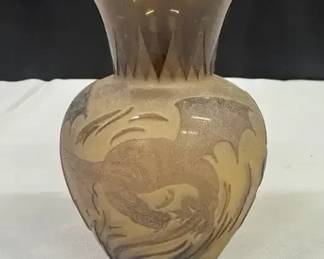 Kelsey Pilgrim  Cameo  Glass Vase Dragons