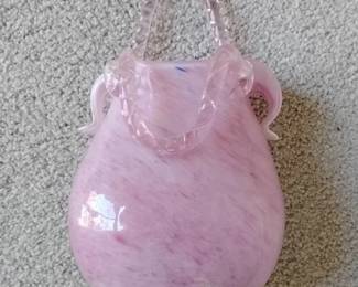Murano Art Glass Pink Swirl Vase