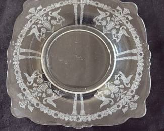 Vintage Etched Glass "Dancing Bird" Pattern Plate