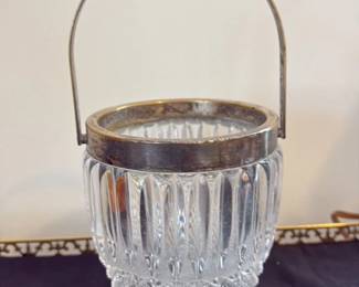 Antique Crystal Ice Bucket with Silver Handle