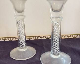Pair of Victorian Crystal Candlesticks with Twisted Stems
