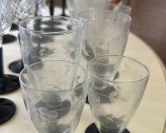 Set of Vintage Etched Crystal Wine Glasses
