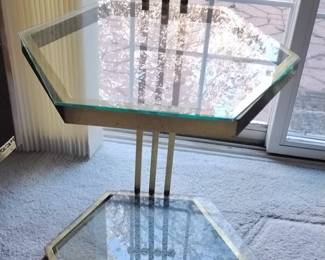 Mid Century Modern Brass and Glass Hexagonal Side Table