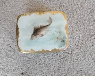 Antique Porcelain Trinket Box with Fish Motif