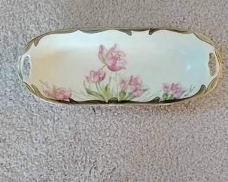 Antique Porcelain Hand Painted Floral Tray