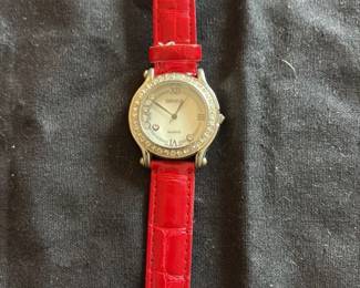 Geneva Women's Quartz Watch with Red Alligator Embossed Leather Strap