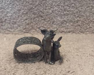 vintage Pewter Napkin Ring with Rabbits