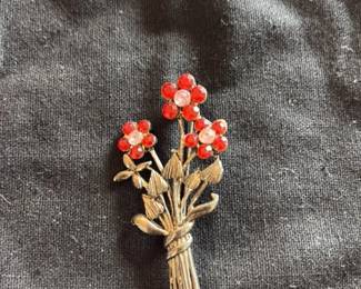 Vintage Rhinestone Flower and Bouquet Brooch