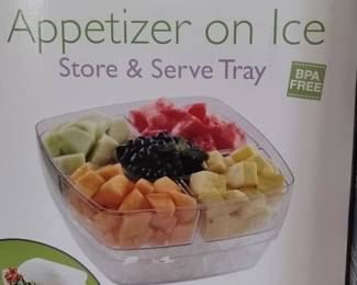 Acrylic appetizer serving tray with On-Ice Chamber and Storage Lid