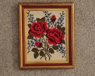 Vintage Cross-Stitch Embroidery of Red Roses