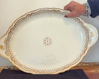 Antique Porcelain Serving Platter with Gilt and Floral Decoration