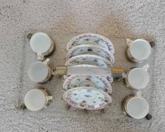 Vintage Porcelain Demitasse Tea Set with Stand
