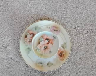 Hand Painted Porcelain Plate and Cup Set with Poppy Design
