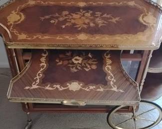 Vintage Italian Marquetry Bar Cart