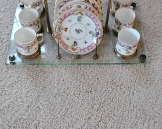 Vintage Porcelain Demitasse Tea Set with Stand