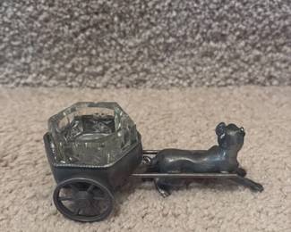 Vintage Pewter and Crystal Dog with Cart Figurine