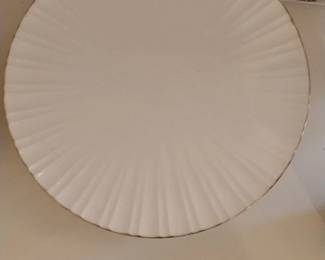 White Ceramic Plate with Gold Rim and Fluted Design