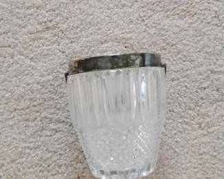 Vintage Crystal Ice Bucket with silver plated Handle and rim
