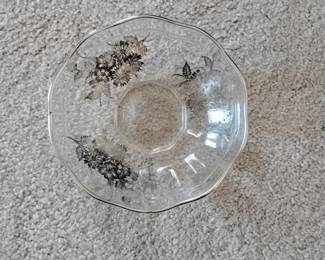 Vintage Glass Bowl with Floral Etching