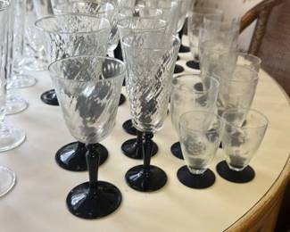 Set of Vintage Etched Crystal Wine Glasses