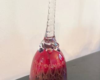 Bohemian Cranberry Glass Decanter with Gold Gilt