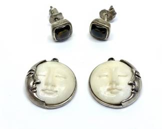 Sterling Silver Moon Face Pendants and 25 Marked Earrings 1 hero
