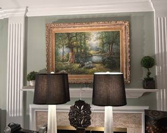 Vintage cameras, cars, typewriter and matching lamps