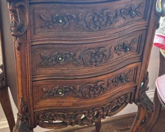 Pair of Ornate Antique Walnut French End Tables