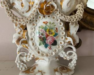 Pair of Antique French Porcelain Floral Vases