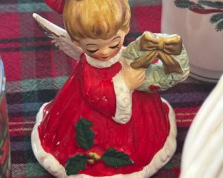 Vintage Josef Christmas Bell Holding Wreath