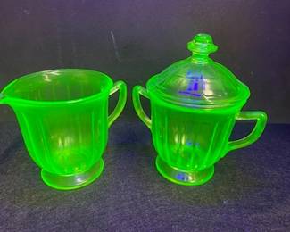 Federal Vaseline Glass Cream & Sugar