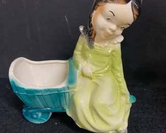 Royal Copley Girl w/Wheelbarrow Planter
