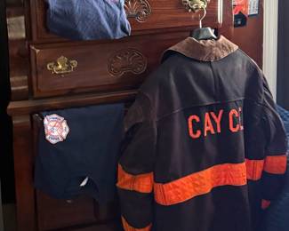 Dresser with Mirror, Chest of Drawers and Nightstand. Cayce Firemen's Helmets, Cayce Firemen's jacket, shirts, suspenders, men's clothing, shoes, jackets, back packs, towel sets, sheet sets, and much more.