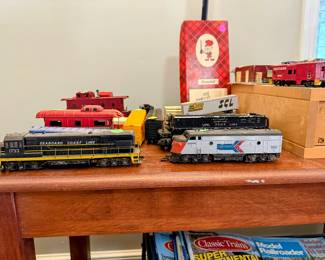 Seaboard Coast, Amtrack, Caboose, Rail Cars, misc items for RR set up, Classic Train magazines.