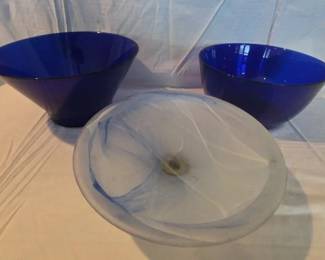 EAT187 - Vintage Cobalt Blue Bowls and Pedestal Bowl