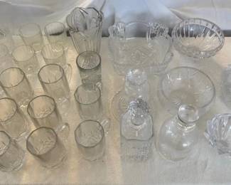 EAT045 - Large Lot of Vintage Crystal Cut Glass Bowl and Drinkware