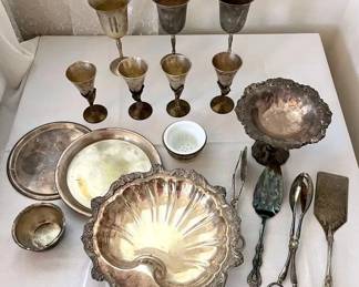 EAT076- Silver Plated Wine Glass & Serving Platters 