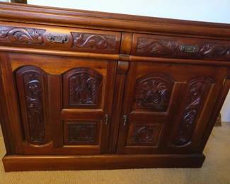 EAT050 - Asian Ornately Carved Wood Buffet Cabinet w/Drawers