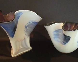 EAT207 - Hand Blown Free Form Glass Vases (2)