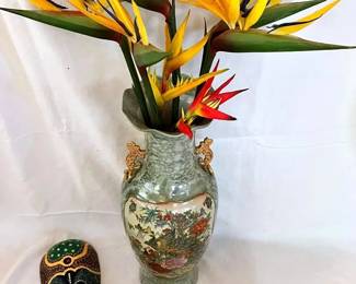 EAT090- Giant Vase with Bird of Paradise Faux Arrangement & More Decor