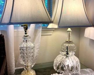 EAT071- Pair of Crystal Cut Glass Lamps! Working Great! 