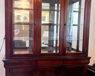 EAT074- Wood Display/China Cabinet with Glass Shelves & Lighting
