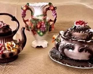 EAT077- Vintage Capodimonte Floral Ceramic Serving Ware