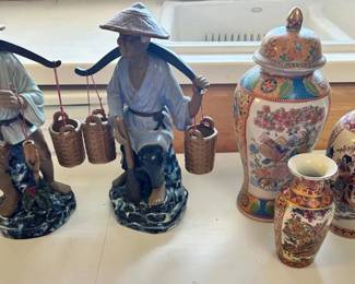 EAT069 - Two Chinese Mudmen And Porcelain Vases