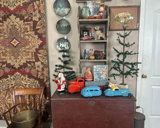 Painted Mule Chest, Comics, Antique Toy Trucks And Cars.